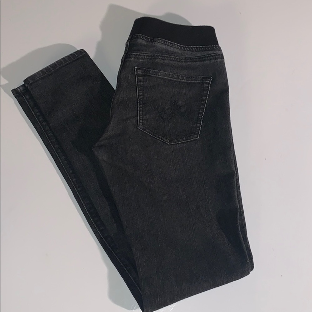 AG Adriano Goldschmied Black Wash Pull On Skinny Jeans Size 27 26W 30L